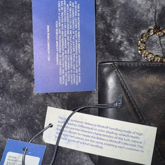 Rebecca Minkoff Black Studded Leather wallet purse with Gold Chain - Picture 9 of 16